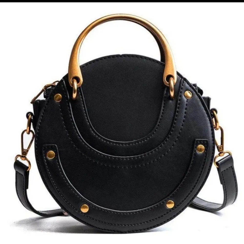 8" ROUND BLACK WITH GOLD HARDWARE SHOULDER OR MINI HAND BAG NEW WITH TAGS